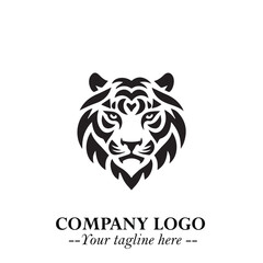 Head of Tiger Logo Symbol in Black on the White Background with Bold and Minimalist Style
