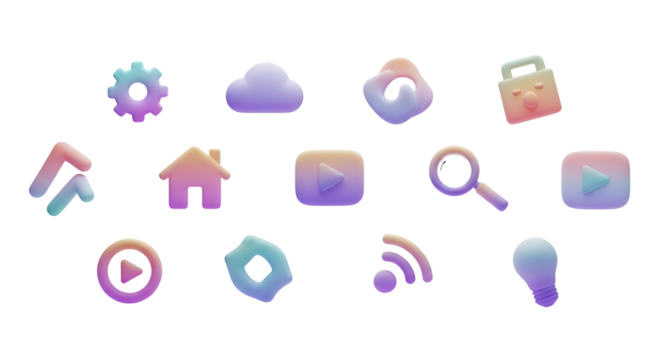 3d icon of collection of colorful 3d icons isolated on transparent background for web and app design interface