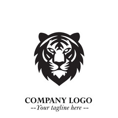Head of Tiger Logo Symbol in Black on the White Background with Bold and Minimalist Style