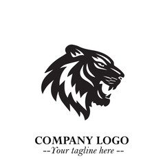 Head of Tiger Logo Symbol in Black on the White Background with Bold and Minimalist Style