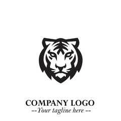 Head of Tiger Logo Symbol in Black on the White Background with Bold and Minimalist Style