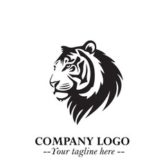 Head of Tiger Logo Symbol in Black on the White Background with Bold and Minimalist Style
