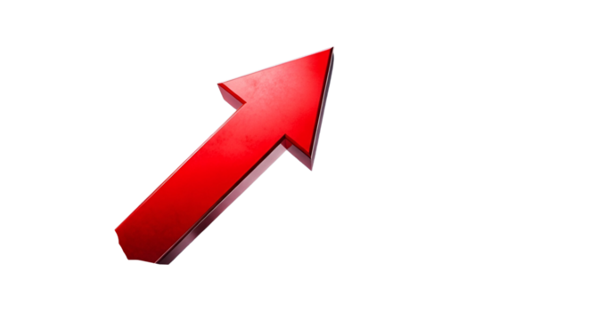 3d icon of red arrow pointing upward isolated on transparent background represents growth, success, and positive direction