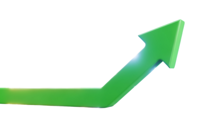 3d icon of green arrow pointing upwards isolated on transparent background, representing growth, success, and positive trend