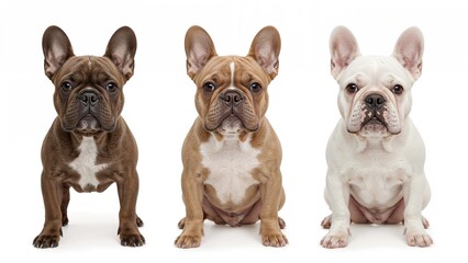 Fototapeta premium French Bulldog against white backdrop with three different color variations.