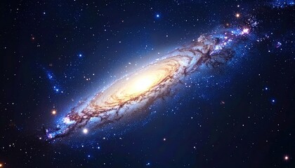 Naklejka premium A stunning spiral galaxy filled with vibrant stars and cosmic dust, set against the dark backdrop of space, showcasing the beauty of the universe.