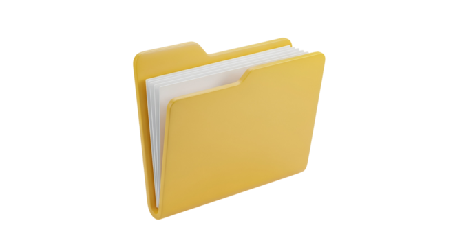 3d icon of yellow folder with documents isolated on transparent background concept of file management and organization