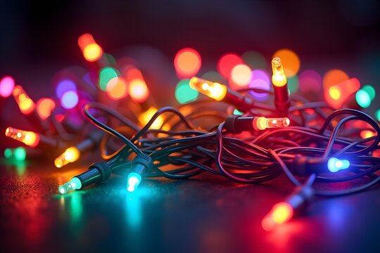 Colorful christmas string lights creating festive bokeh background