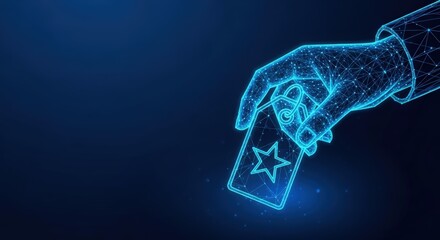 Hand holding digital tag with star