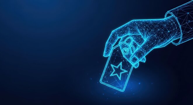 Hand holding digital tag with star