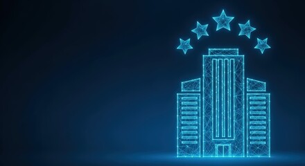 Obraz premium Modern hotel building with glowing stars indicating its rating