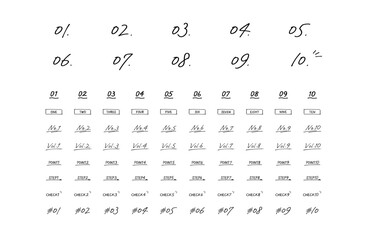 シンプルな手書きの数字あしらいセット　塗りなし