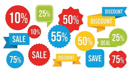 Vibrant Discount Stickers - A Colorful Array of Savings and Promotions.