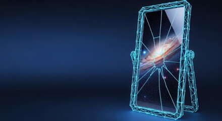 Tablet displaying galaxy with digital frame