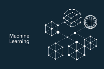 Abstract visualization of interconnected geometric shapes representing the complex network and data structures inherent in machine learning algorithms and artificial intelligence