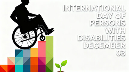 Wheelchair silhouette and colorful graphics represent disability day, development, and hope, suitable for social advocacy and public welfare promotion scenes.
