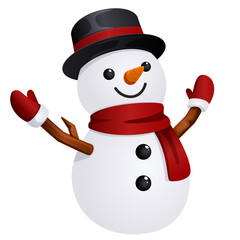 Snowman with Open Arms Wearing Hat, Scarf & Mittens - 3D Style Cute Festive Character Graphic
