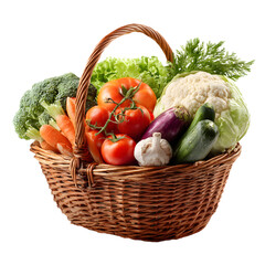 Fresh Vegetables in Wicker Basket on White Background for Food Concept Art