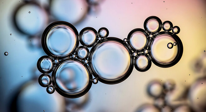 Macro shot of oil and water bubbles with colorful background