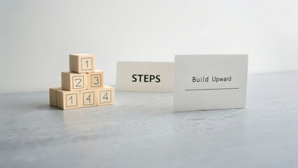 Wooden Number Blocks with Word Cards on Grey Surface
