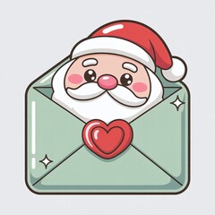 Kawaii Santa Letter Envelope Sticker &ndash; Cute Mint Green Envelope with Blushing Santa Face, Rosy Cheeks, and Smooth Matte Finish in Adorable Style