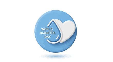 Blue circle logo with a white heart and droplet design for World Diabetes Day on a plain white background with a shallow focus.
