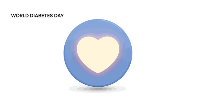 Blue circle icon with a heart shape on a white background, symbolizing World Diabetes Day with a calm and supportive mood.