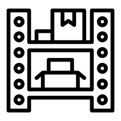 Shelves, warehouse pallet, boxes and goods line icon, manufacture storage concept, factory package sign on white background, outline style for mobile web design. Vector graphics.