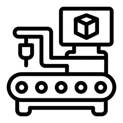 Conveyor, robotic arm, drill, remote control monitor line icon, manufacturing concept, robot hand sign on white background, outline style for mobile web design. Vector graphics.