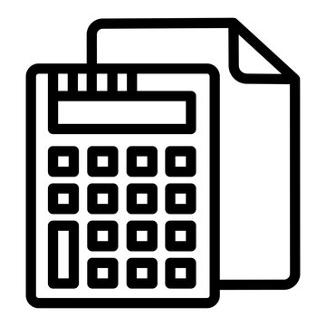 Calculator and sheet of paper line icon, bookkeeping, cost calculation concept, data estimation sign on white background, outline style for mobile web design. Vector graphics.