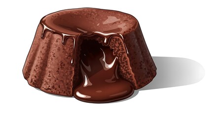 Obraz premium “cartoon realistic piece of chocolate lava cake with molten center and glossy top, isolated on white background with soft shadow”