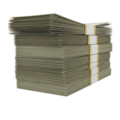 A large stack of bundled united states dollar bills isolated on a black background in a studio shot on transparent background