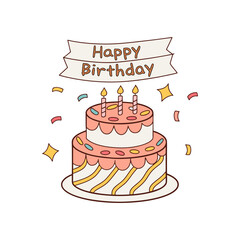 Cute two tier birthday cake with candles and confetti