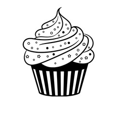 Whimsical black and white cupcake illustration with sprinkles