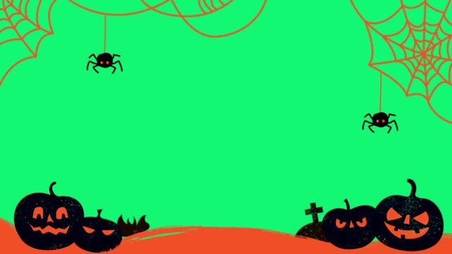 Spooky Halloween season animation with pumpkins, spiders, and spiderwebs for scary celebrations and festive fun, perfect for party invites