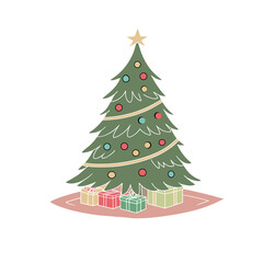 Festive christmas tree with gifts and ornaments