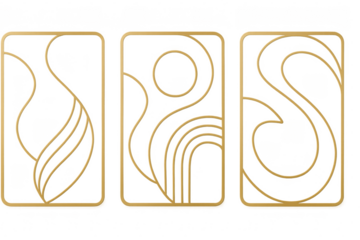 Golden art deco panels forming abstract triptych