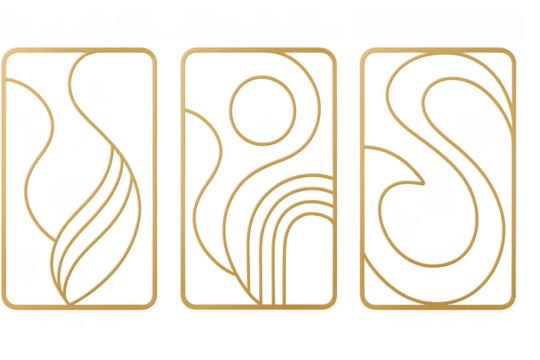 Golden art deco panels forming abstract triptych