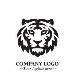 Head of Tiger Logo Symbol in Black on the White Background with Bold and Minimalist Style