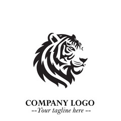 Head of Tiger Logo Symbol in Black on the White Background with Bold and Minimalist Style