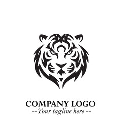 Head of Tiger Logo Symbol in Black on the White Background with Bold and Minimalist Style