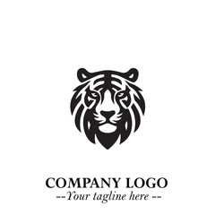 Head of Tiger Logo Symbol in Black on the White Background with Bold and Minimalist Style