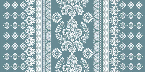 floral pattern vintage ethnic modern embroidery texture boho design vector illustration hand drawn pink flower motif branches leaves wallpaper seamless background border.	