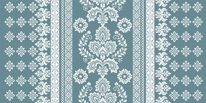 floral pattern vintage ethnic modern embroidery texture boho design vector illustration hand drawn pink flower motif branches leaves wallpaper seamless background border.	