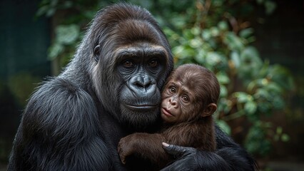 Obraz premium Mother and son gorillas at the Zoo