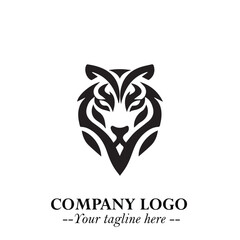 Head of Tiger Logo Symbol in Black on the White Background with Bold and Minimalist Style