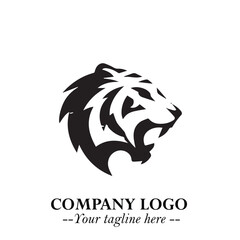 Head of Tiger Logo Symbol in Black on the White Background with Bold and Minimalist Style