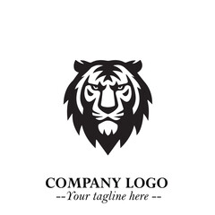 Head of Tiger Logo Symbol in Black on the White Background with Bold and Minimalist Style