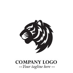 Head of Tiger Logo Symbol in Black on the White Background with Bold and Minimalist Style