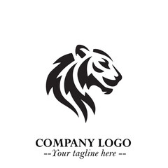 Head of Tiger Logo Symbol in Black on the White Background with Bold and Minimalist Style